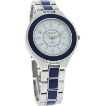 Gruen II Quartz Ladies Silver Tone Blue Bezel & Bracelet Watch GRT717
