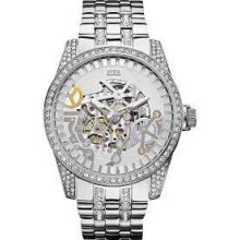 Guess Men Automatic Silver Dial Stainless Steel Bracelet Watch U0012g1