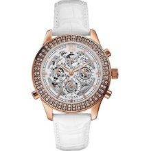 Guess Women's Diamonds Stainless Steel Case Rrp $250 White Leather Watch U0020l1