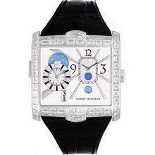Harry Winston Avenue Squared A2 Dual Time 18k White Gold Diamond Watch