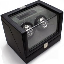 Heiden Vantage Double Watch Winder with LCD - Black Leathe