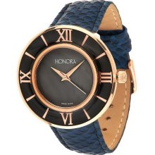 Honora Mother-of-Pearl Round Case Leather Strap Bronze Watch - Black - One Size