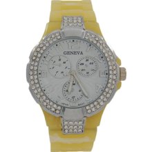 Horn Acrylic Band And Silver Bezel With Crystals Geneva Watch For Women