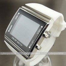 Hours Digital Alarm Date Luxury Sport Led White Silicone Wrist Watch Wg012