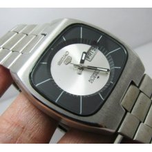 Huge Rare Vintage Seiko 5 6309 Tv Dial Silver Automatic Gents 5.
