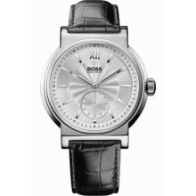 Hugo Boss 1512435 Silver Dial Classic Design Black Leather Strap Men's Watch