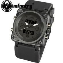 Infantry Mens Sport Lcd Chronograph Date&day Army Quartz Watch Black Rubber Gift