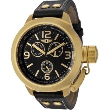 Invicta Men's 18k Gold-Plated Stainless Steel and Black Leather a ...