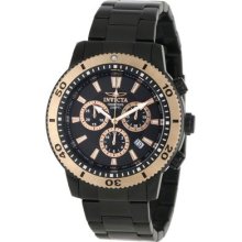 Invicta Mens Ii Chronograph Black Ip Stainless Steel Case 18k Rose Gold Watch