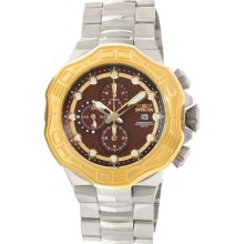 Invicta Men's Pro Diver Chronograph Stainless Steel Case and Bracelet Brown Tone Dial Gold Tone Bezel Date Display 12431
