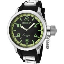 Invicta Men's Russian Diver Polyurethane Round Watch Strap: Black / Silver, Dial: Black / Green