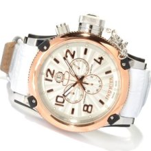 Invicta Men's Russian Diver Elegant Swiss Made Quartz Chronograph Genuine Leather Strap Watch WHITE / SILVERTONE