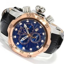 Invicta Reserve Venom Swiss Made Quartz Chronograph Leather Strap Watch ROSETONE / BLUE