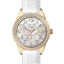 Invicta Womens Angel Mother-of-pearl Dial Crytal Accented White Leather Watch