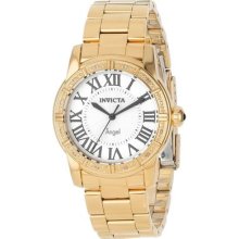 Invicta Womens Angel Silver Dial Roman Numerals Diamond Accented 18k Gold Watch