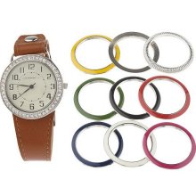 Isaac Mizrahi Live! Leather Strap and 10 Bezels - Luggage - One Size