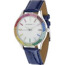 Isaac Mizrahi Live! Rainbow Bezel Leather Strap Watch - Navy - One Size