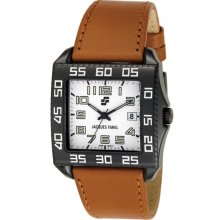 Jacques Farel Mens Fashion Stainless Watch - Brown Leather Strap - White Dial - JACAUR4541