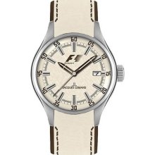 Jacques Lemans Men's Stainless Steel Formula One Cream Dial Leather Strap Midsize F5036C