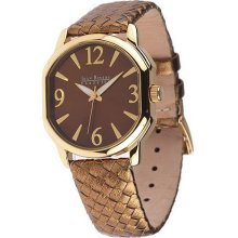 Joan Rivers Classic Woven Leather Strap Watch - Goldtone - One Size