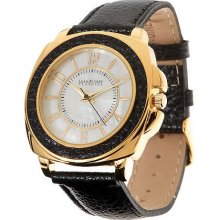 Joan Rivers Leather Bezel Watch with Mother-of-Pearl Dial - Black - One Size