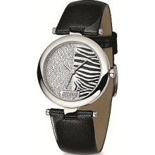 Just Cavalli Babe Women's Analog Quartz Watch With Shiny Black Leather Strap