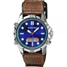 Kahuna Men's Quartz Watch With Blue Dial Analogue - Digital Display And Brown Fabric And Canvas Strap K6v-0009G
