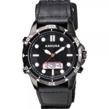 Kahuna Men's Quartz Watch With Black Dial Analogue - Digital Display And Black Fabric And Canvas Strap K6v-0008G