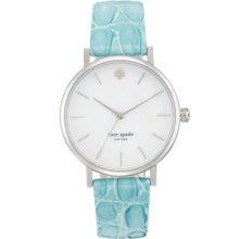 kate spade new york 'metro' embossed leather strap watch Blue Cream/ Silver