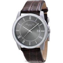 Kenneth Cole Unisex New York Analog Stainless Watch - Brown Leather Strap - Gray Dial - KC1923