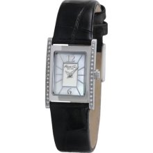 Kenneth Cole Women's Silvertone Black Leather Glitz Rectangle Watch Kc2749 $115