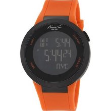 Kenneth Cole York Mens Digital Display Black Ip Touch Screen Orange Watch