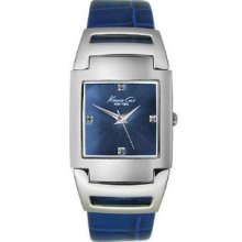 Kenneth Cole York Womens Stainless Steel Case Blue Dial Leather Strap Watch