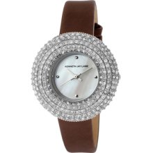 Kenneth Jay Lane Watches Women's Crystal White MOP Dial Brown Satin B
