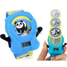 Kids' Cartoon Digital Watch with Panda Disc (Blue)