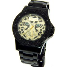 King Master Black Ionic Yellow Gold Dial Diamond Men's Watch KM-28