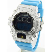 King Master Steel Genuine Diamond Digital Mens Super Techno Watch Blue Band $450