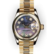 Ladies Black Mother of Pearl Dial Smooth Bezel Rolex President (1049)