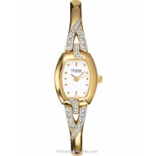 Ladies Gold-Tone Crystal Caravelle Dress Watch by Bulova - White Dial 45L79