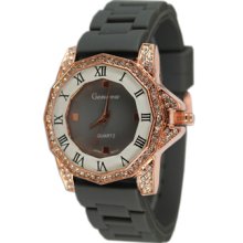 Ladies Grey & Rose Gold Silicon Watch W/ Octagonal Face & Roman Numerals