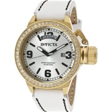 Ladies Invicta 12967 Corduba Silver Dial White Leather Day And Date Watch