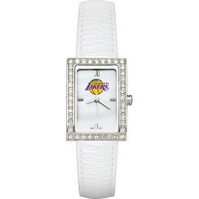 Ladies Los Angeles Lakers Watch with White Leather Strap and CZ Accents