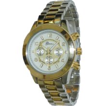 Ladies Mens Yellow & White Gold Finish Chronograph Look Metal Watch Kors - Gold - Gold - 3