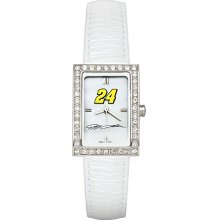 Ladies Nascar #24 Jeff Gordon Watch with White Leather Strap and CZ Accents