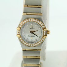 Ladies Omega Constellation St. Steel & 18k Mother Of Pearl Dial Diamond Bezel