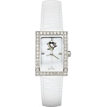 Ladies Pittsburgh Penguins Watch with White Leather Strap and CZ Accents