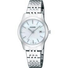 Ladies Pulsar By Seiko Quartz Ph7231 Date M-o-p Dial Stainless Watch