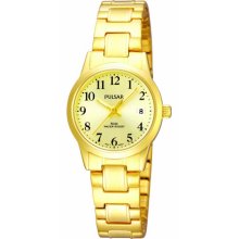 Ladies Pulsar By Seiko Quartz Ph7162 Date Gold Dial Stainless Watch