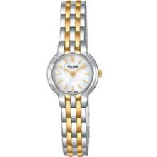 Ladies Pulsar Round Face Jewelry Watch W/ Mother Of Pearl Dial