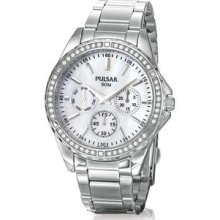 Ladies Pulsar Stainless Steel Mother of Pearl Dial Crystal Chronograph Watch